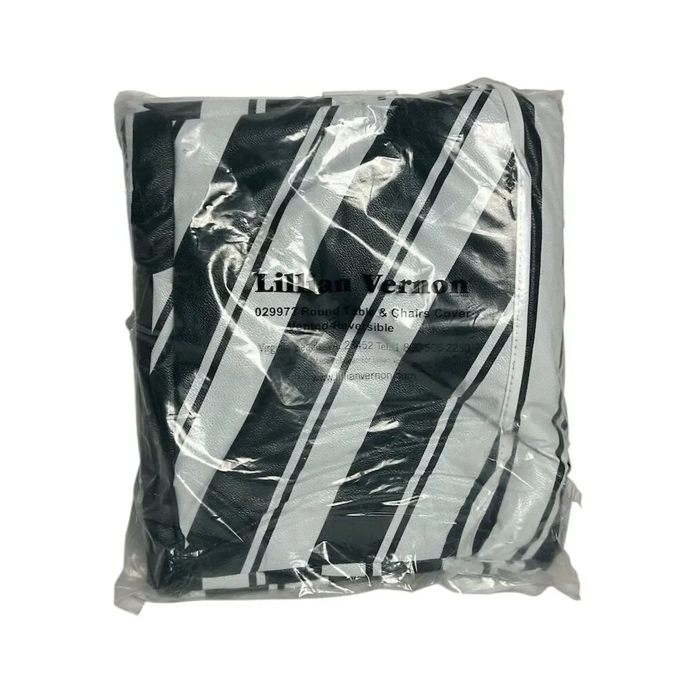 Lillian Vernon Reversible Round Table & Chairs‎ Cover Black/White Stripe